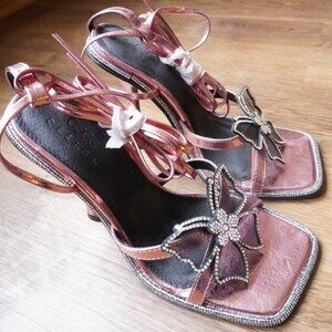 ASOS Butterfly Heeled Sandals in Pink Size 4 Ideal for Small Wide Feet